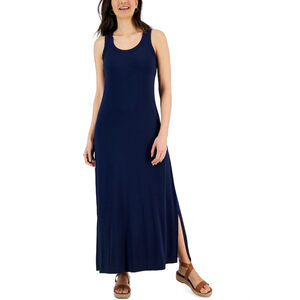 Style & Co. Petite Petite Navy Blue Scoop-Neck Slit Knit Maxi Dress NWT